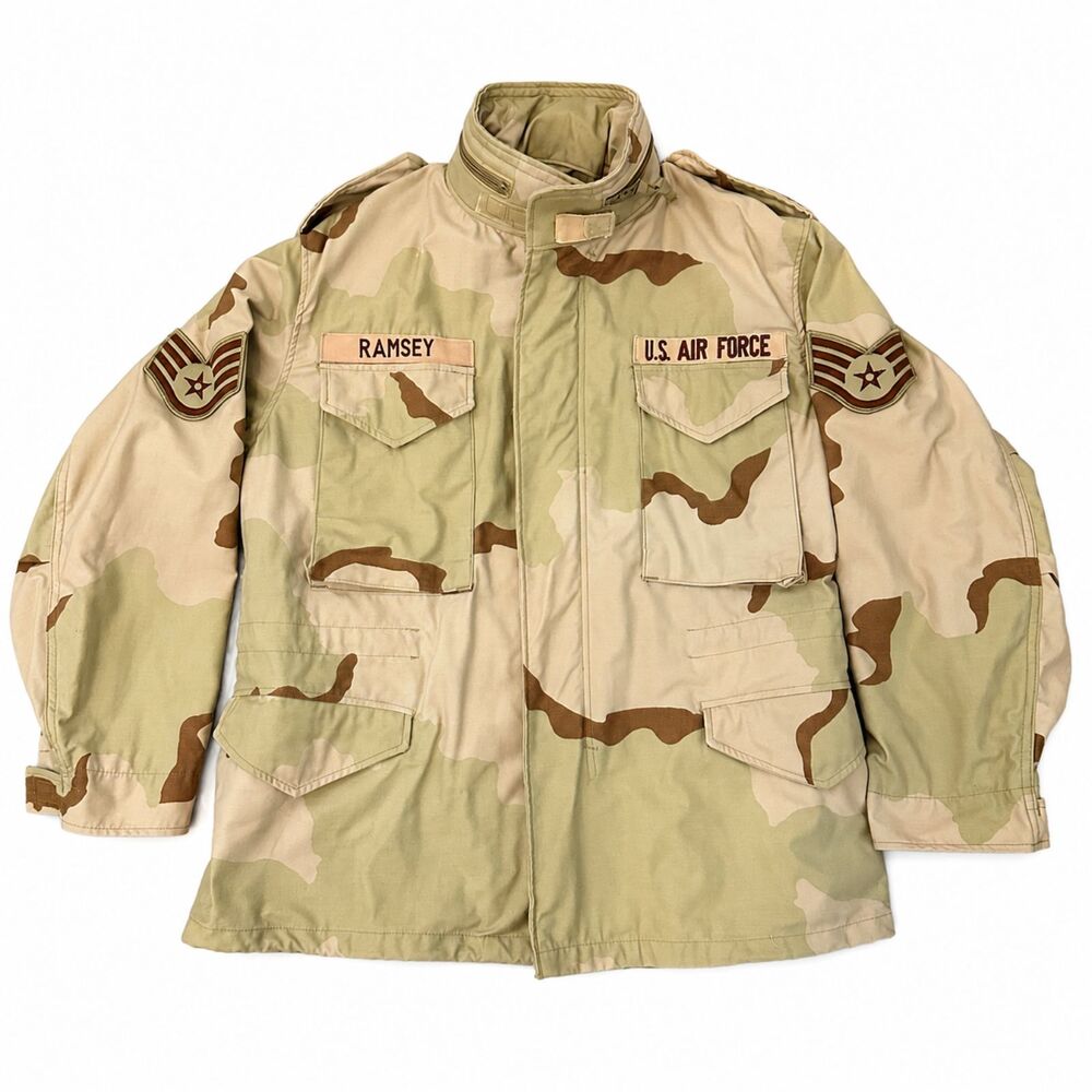 Vtg 1999 US Air Force M65 Field Jacket 3 Color Desert Camo Med Short Mint USGI